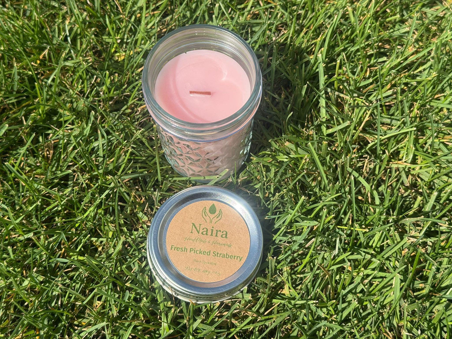 Fresh Picked Strawberry Soy & Coconut Wax Candle – Strawberry, Lemon – Fruity Bright Aromatherapy Gift – 8 oz Hand Poured