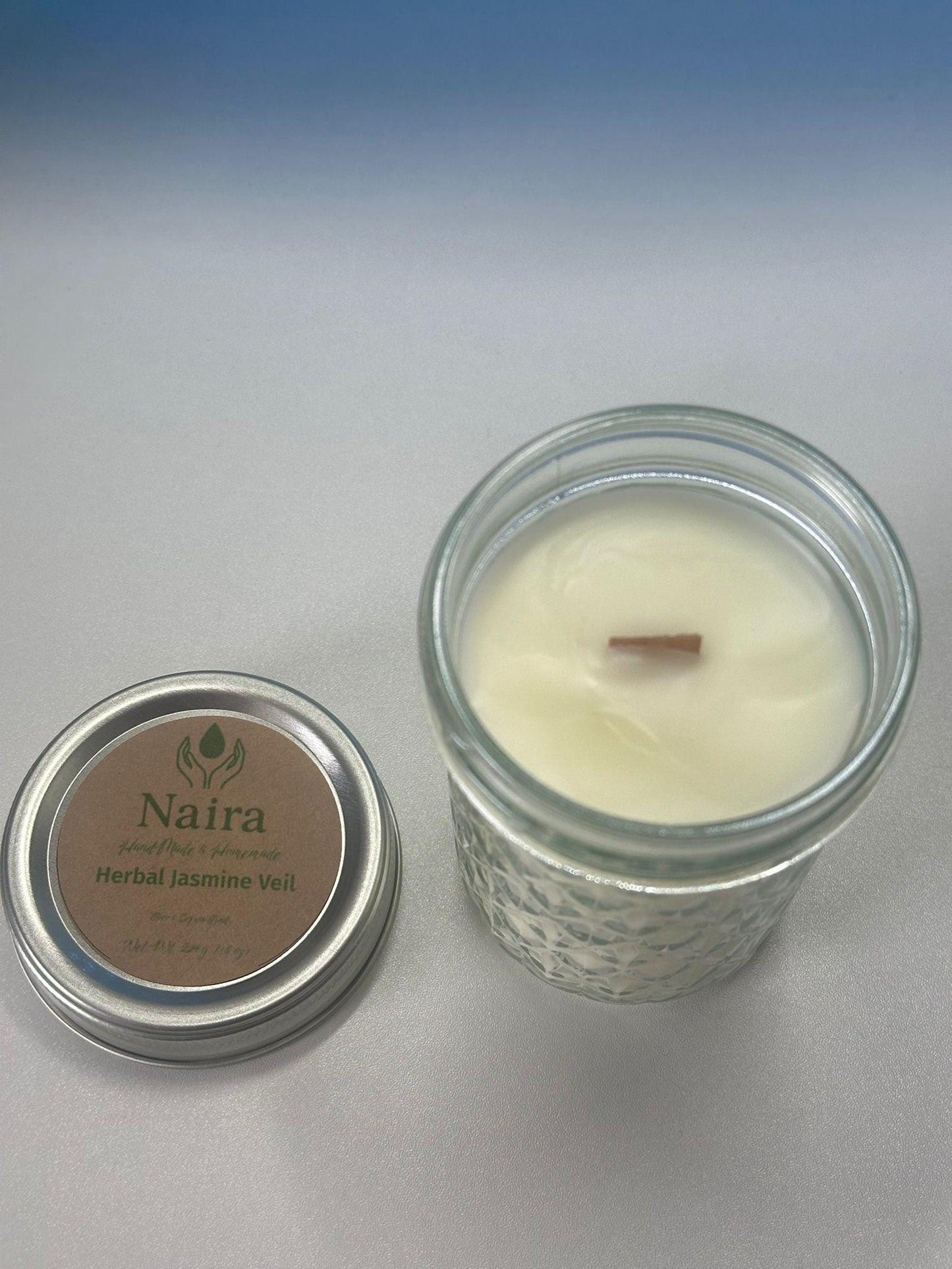Herbal Jazmine Veil Soy & Coconut Wax Candle – Jasmine Vanilla, Rosemary, Eucalyptus – Floral Herbal Aromatherapy Gift – 8 oz