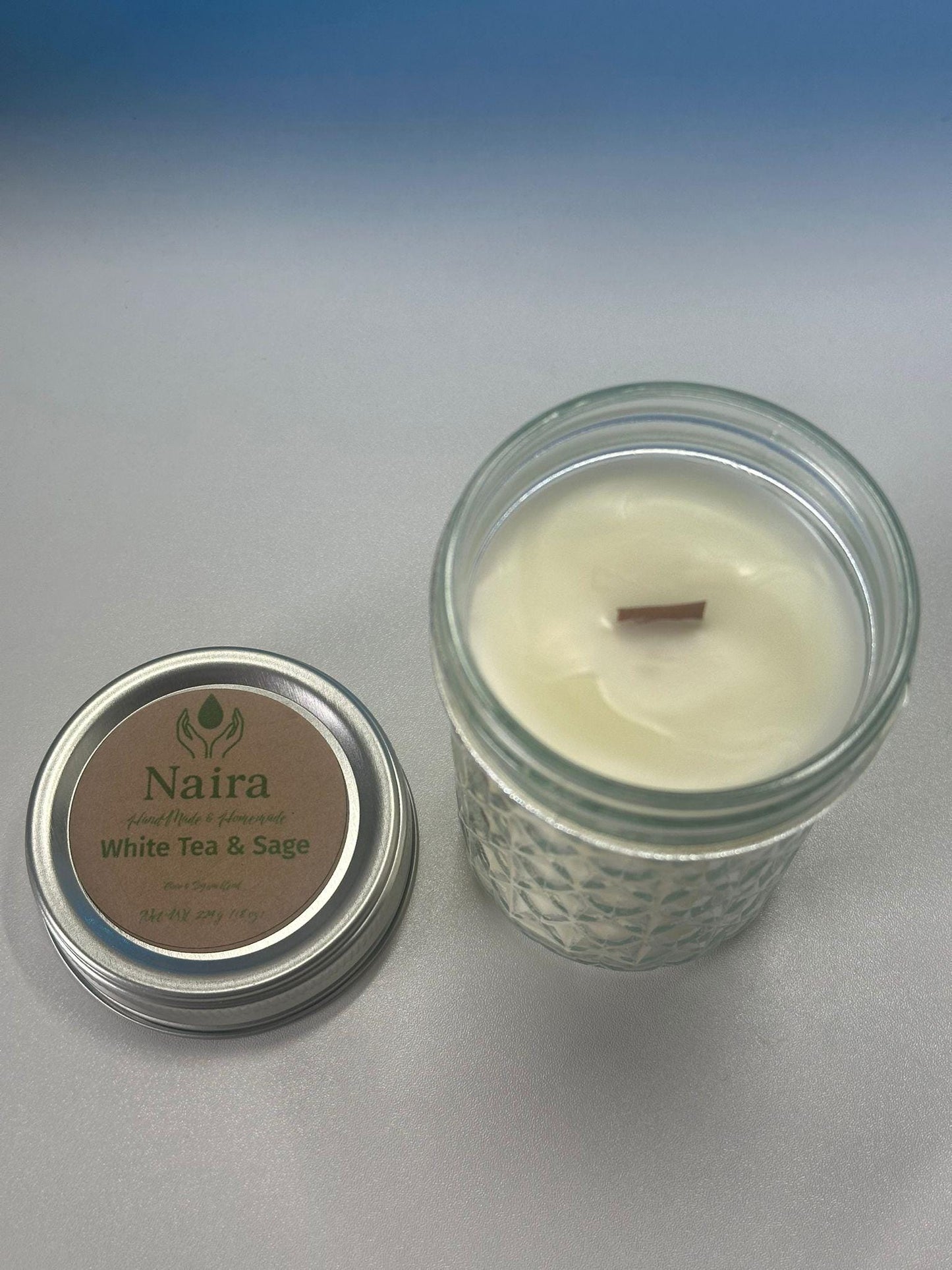 White Tea and Sage Soy & Coconut Wax Candle – Lemon, White Tea, Sage – Clean Herbal Aromatherapy Gift – 8 oz Hand Poured