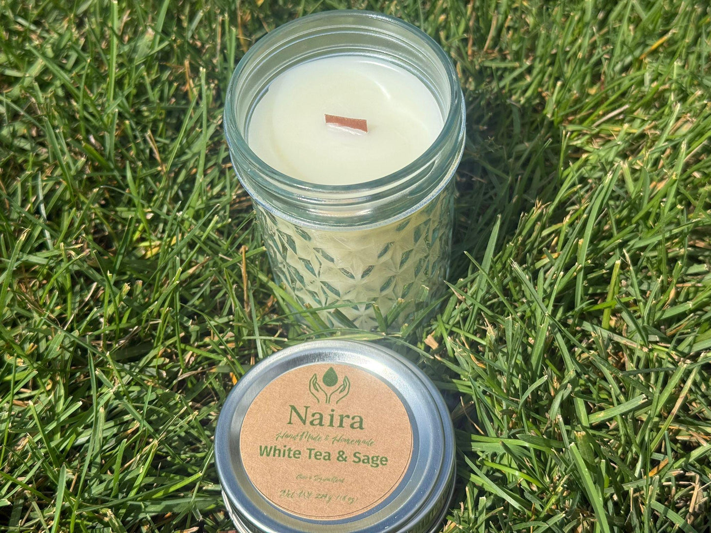 White Tea and Sage Soy & Coconut Wax Candle – Lemon, White Tea, Sage – Clean Herbal Aromatherapy Gift – 8 oz Hand Poured