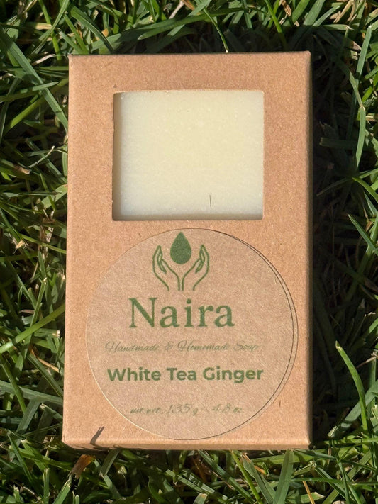 White Tea & Ginger Soap – Cold Process, Handmade Natural Bar with Organic Shea Butter – Moisturizing Gift for Bath and Body