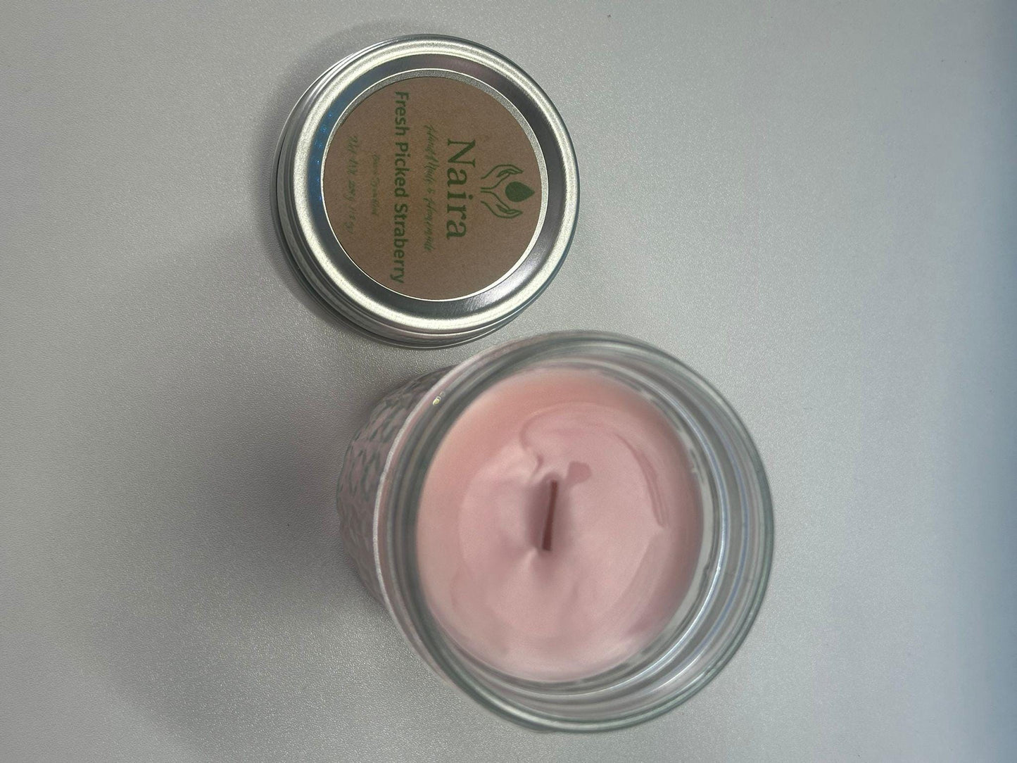 Fresh Picked Strawberry Soy & Coconut Wax Candle – Strawberry, Lemon – Fruity Bright Aromatherapy Gift – 8 oz Hand Poured