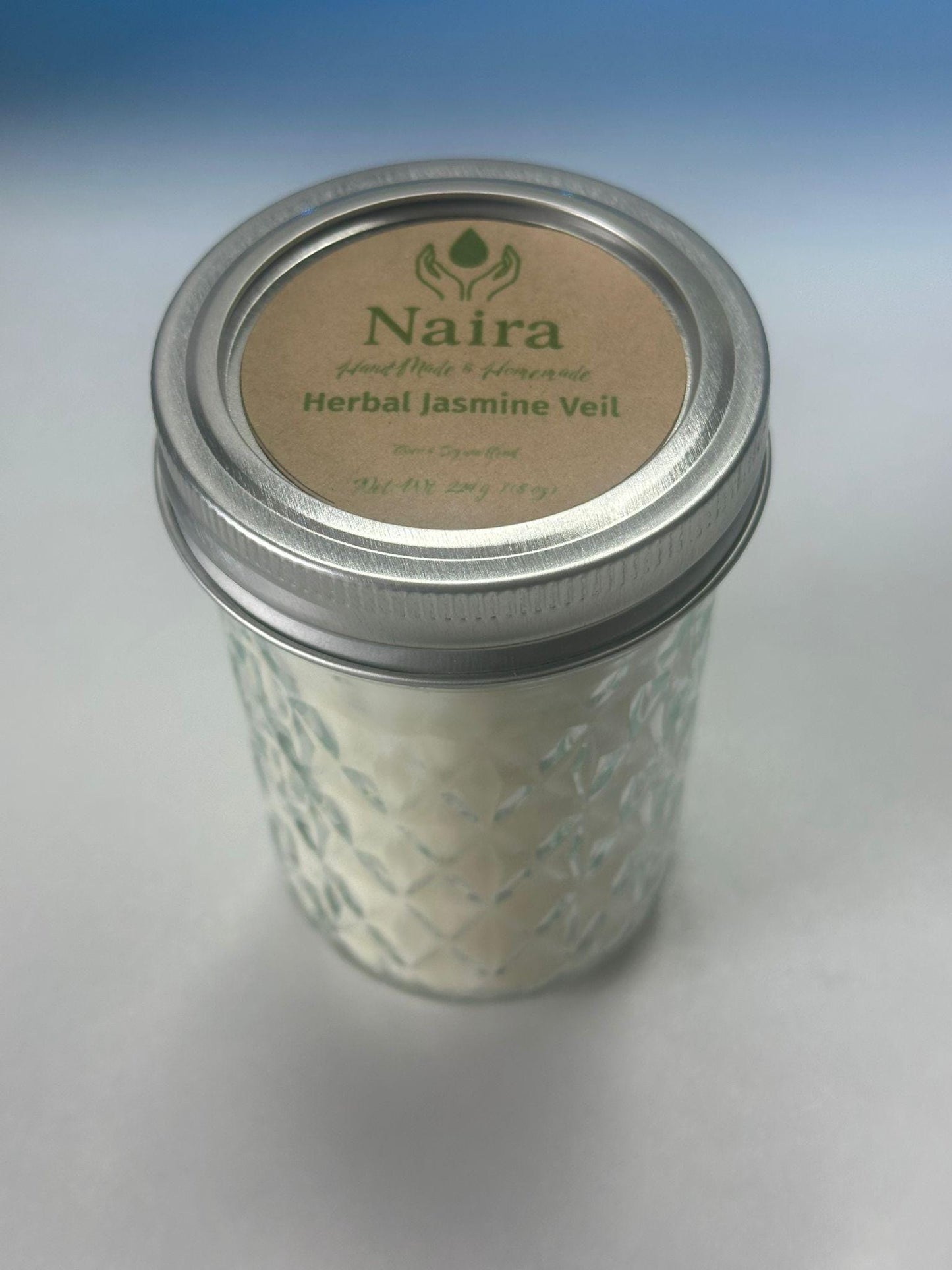 Herbal Jazmine Veil Soy & Coconut Wax Candle – Jasmine Vanilla, Rosemary, Eucalyptus – Floral Herbal Aromatherapy Gift – 8 oz