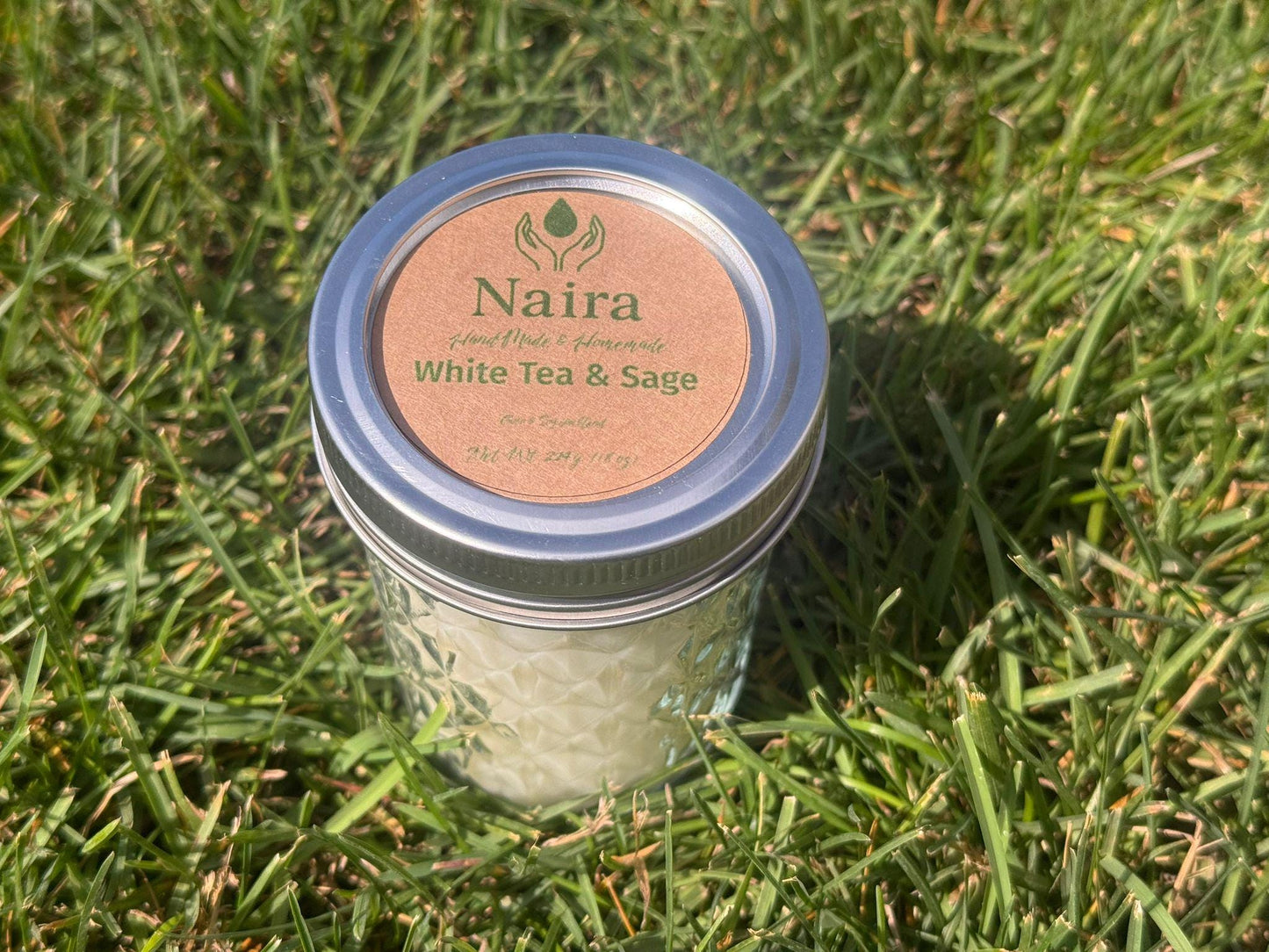 White Tea and Sage Soy & Coconut Wax Candle – Lemon, White Tea, Sage – Clean Herbal Aromatherapy Gift – 8 oz Hand Poured