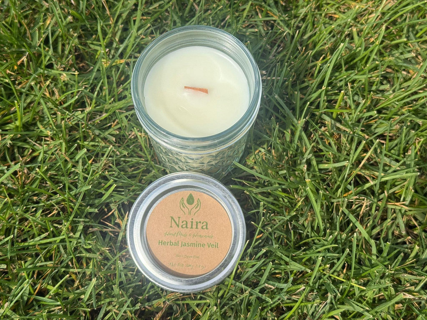 Herbal Jazmine Veil Soy & Coconut Wax Candle – Jasmine Vanilla, Rosemary, Eucalyptus – Floral Herbal Aromatherapy Gift – 8 oz